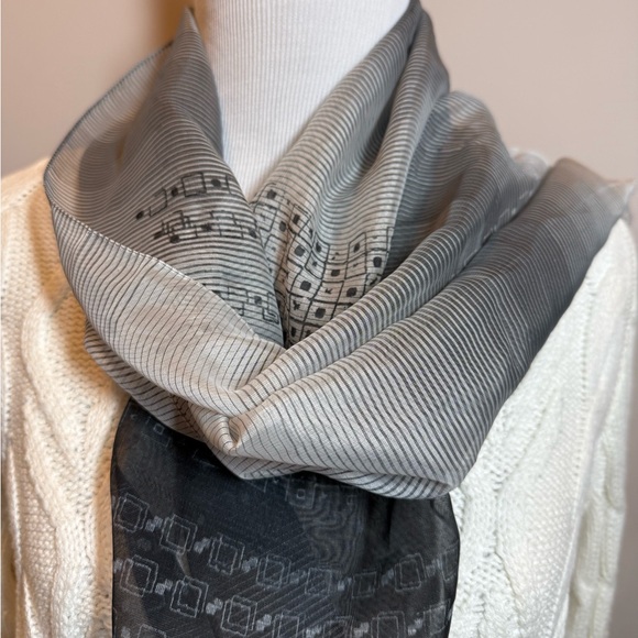 Long Satin Lightweight Fashion Gray Striped Multicolor Scarf Shawl 61” x 13.4” - Picture 3 of 5